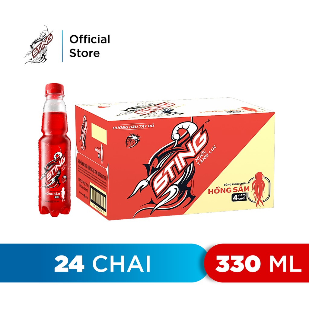 Thùng 24 Chai Nước Tăng Lực Sting Dâu (330ml/Chai)