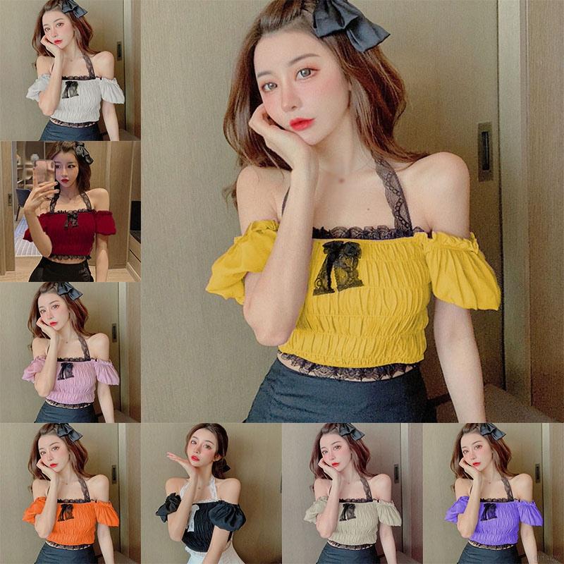 Áo Croptop Tay Phồng Thiết Kế Trễ Vai Phong Cách Hàn Quốc Dành Cho Nữ
