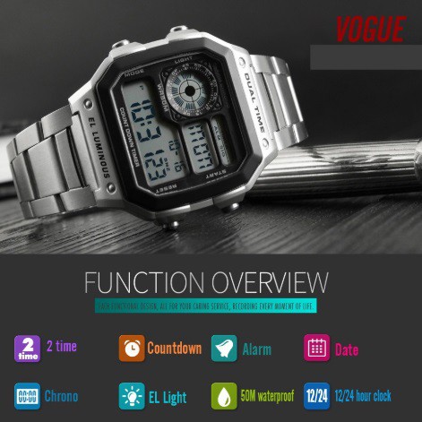 Đồng hồ nam điện tử dây thép không gỉ dual time Skmei 1335