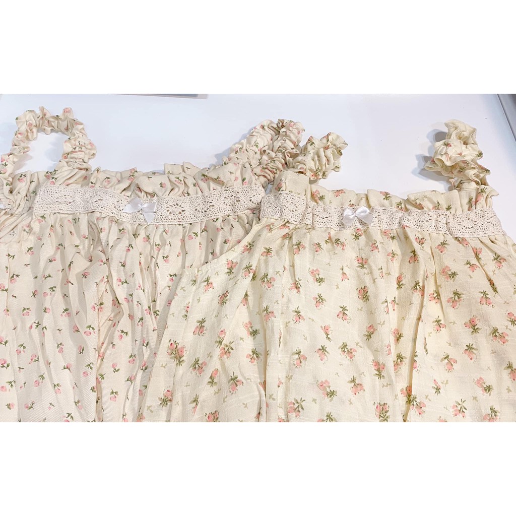 [Ảnh thật] Set 2 dây hoa nhí ngực bèo kèm quần  vải xốp đũi mặc ở nhà