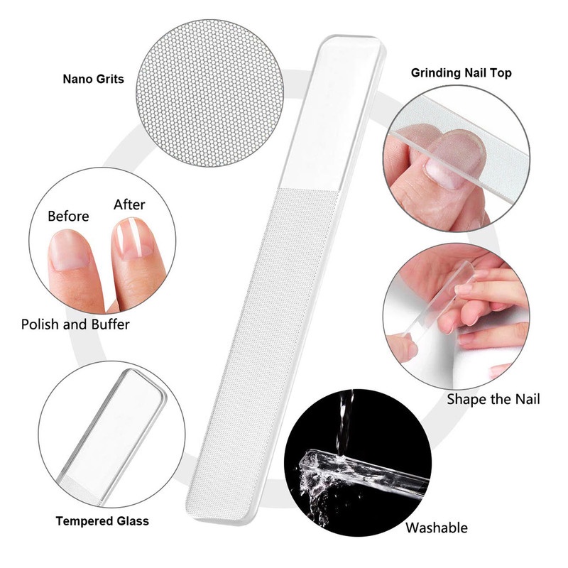 1 Dũa Móng Tay Màu Đen Bóng Hai Mặt Trong Suốt Đầu Tròn Vuông
