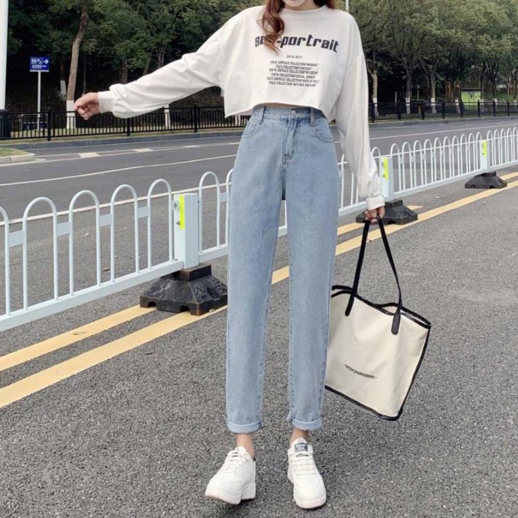 Quần jeans baggy nữ lưng cao tôn dáng trẻ trung năng động; Quần jean bò baggy HIYOU