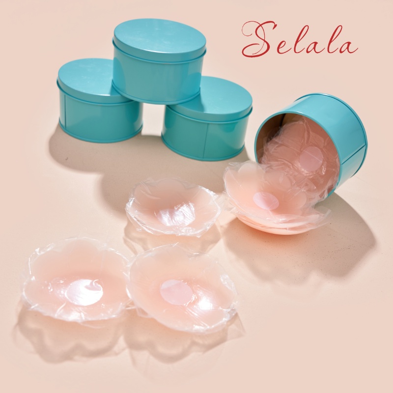 Hộp Xanh 5 Cặp Dán Nhũ Silicon Seala Hình Hoa Màu Da Siêu Chắc Không Sợ Rơi