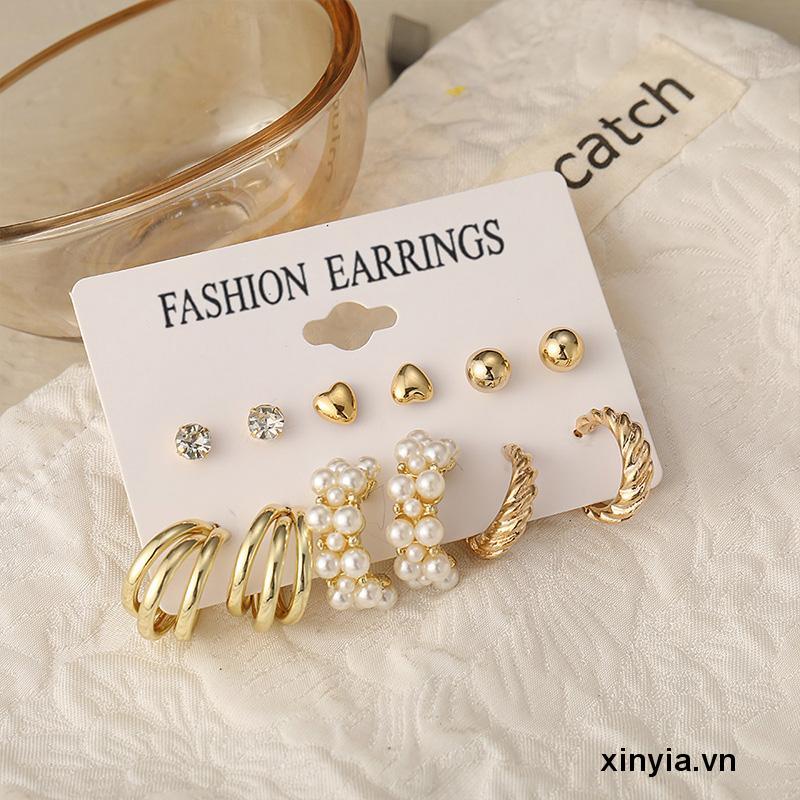 Bông Tai Hình Trái Tim Đính Ngọc Trai Nhân Tạo Thời Trang