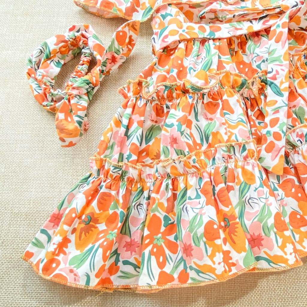 Váy hoa nhiều tầng kèm turban bé gái sơ sinh 1 2 3 4 tuổi MINTSCLOSET Mint's Closet - GS1073