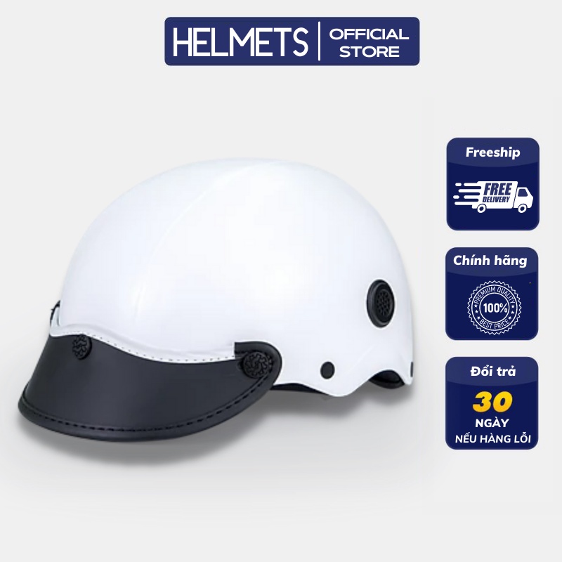 Mũ Bảo Hiểm Nửa Đầu , Mũ Bảo Hiểm Thời Trang Thông Gió Màu Trắng Helmet N039