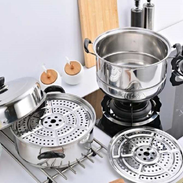 Nồi Hấp Inox 3 Tầng Tặng Kèm Giá Hấp