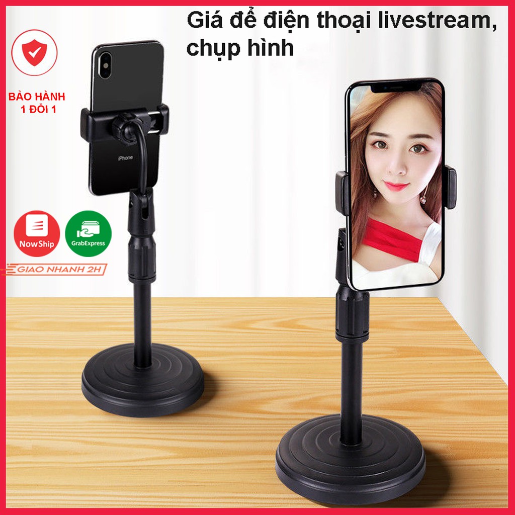 Giá Đỡ Điện Thoại Để Bàn Livestream Cao Cấp, đế tròn tiện dụng có thể kéo dài 38 cm- dáng cổ móc câu