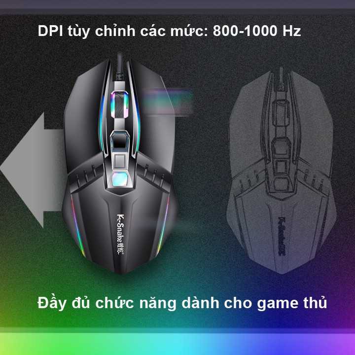 Chuột Game K-SNAKE M5 Đèn led RGB màu tự thay đổi.