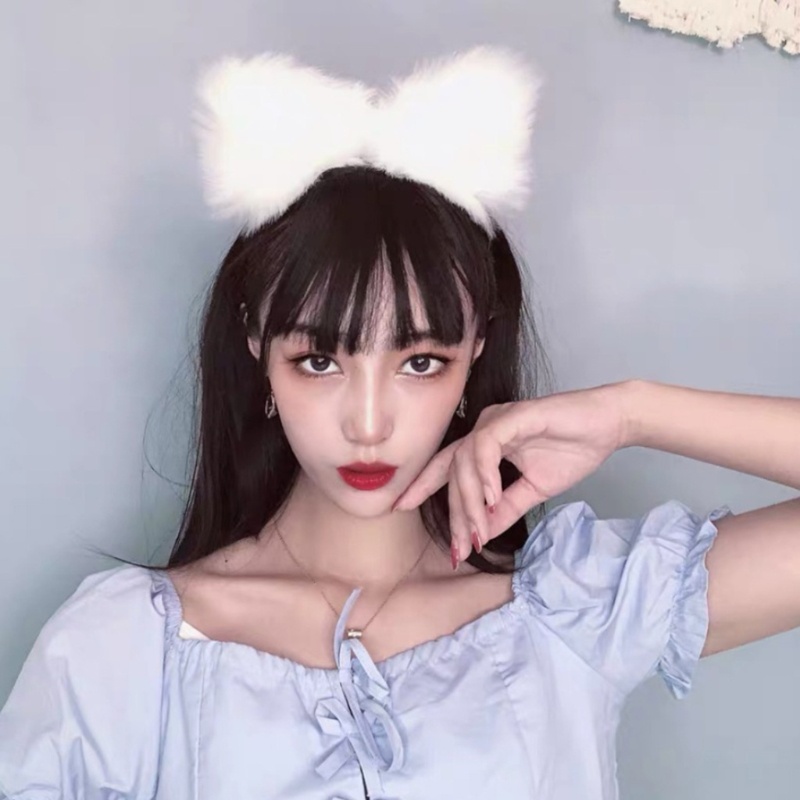 Băng Đô Tai Mèo Phối Lông Hóa Trang Lolita Dễ Thương