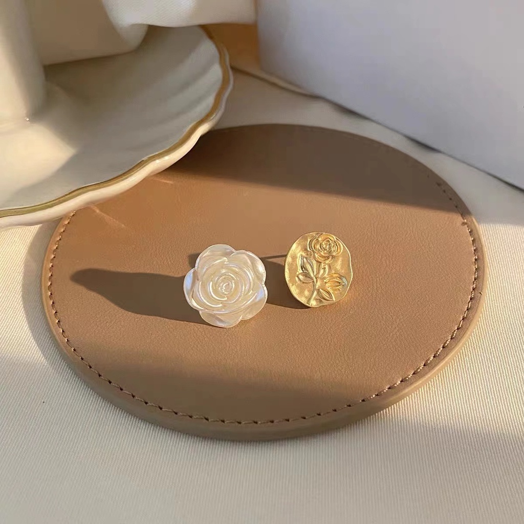 Bông Tai Kim Loại Mạ Bạc 925 Hình Hoa Hồng Phong Cách Retro Hàn Quốc Mới