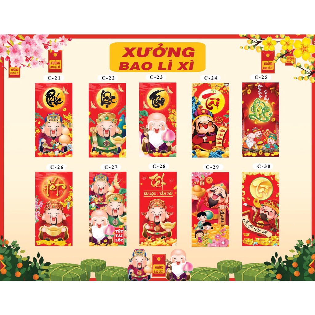 Xấp 10 bao lì xì hàng loại nhất giá xưởng,chọn mẫu từ 48 đến 95,bao lì xì 2023
