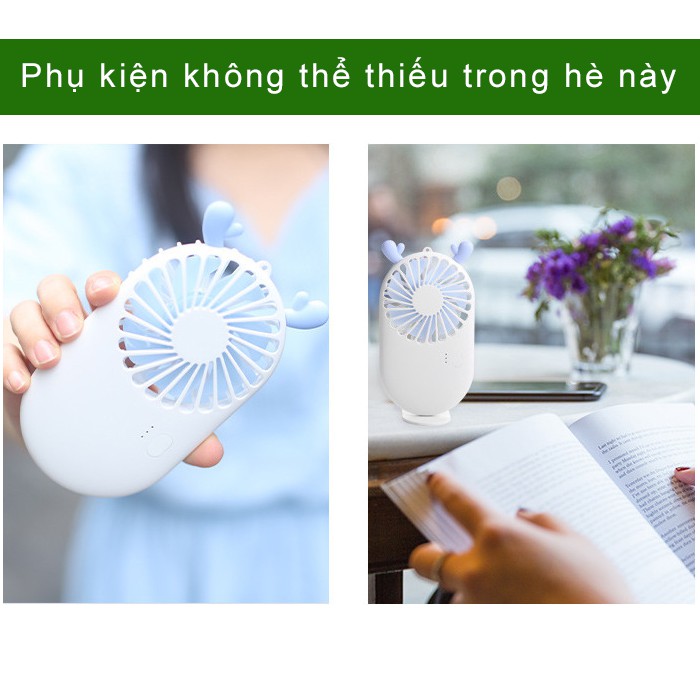 Quạt mini cầm tay siêu nhỏ và mát USB 7 cánh quạt tạo gió có đế kê điện thoại