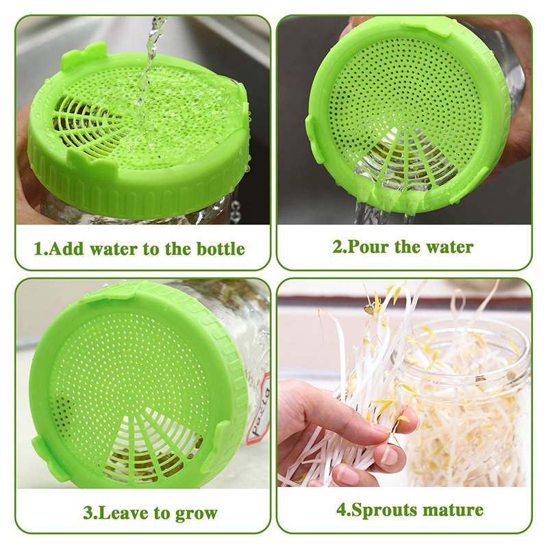 8 Pieces Sprouting Lids Plastic and Strainer Lid with 2 Sprouting Stands for 86 mm Wide Mouth Mason Canning Jars