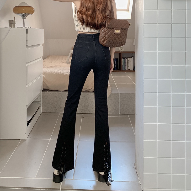 Quần jean ZHELIHANGFEI lưng cao ống loe xẻ tà cá tính thời trang
