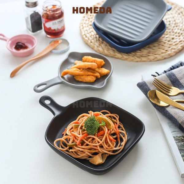 Đĩa sứ dễ thương hình vuông cao cấp dùng được trong lò vi sóng lò nướng Homeda