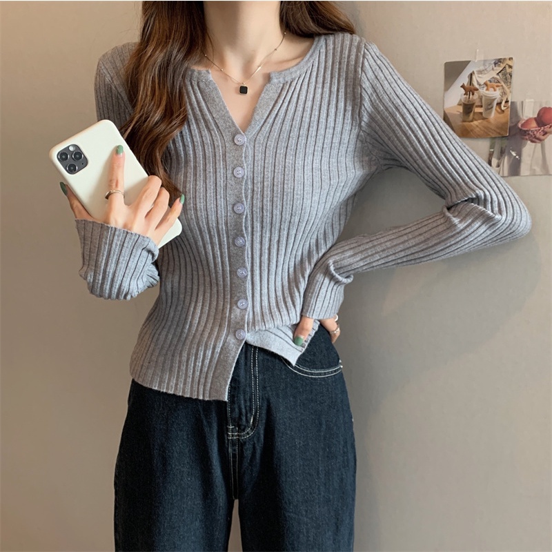 Áo khoác cardigan dệt kim cổ chữ V phong cách Hàn Quốc
