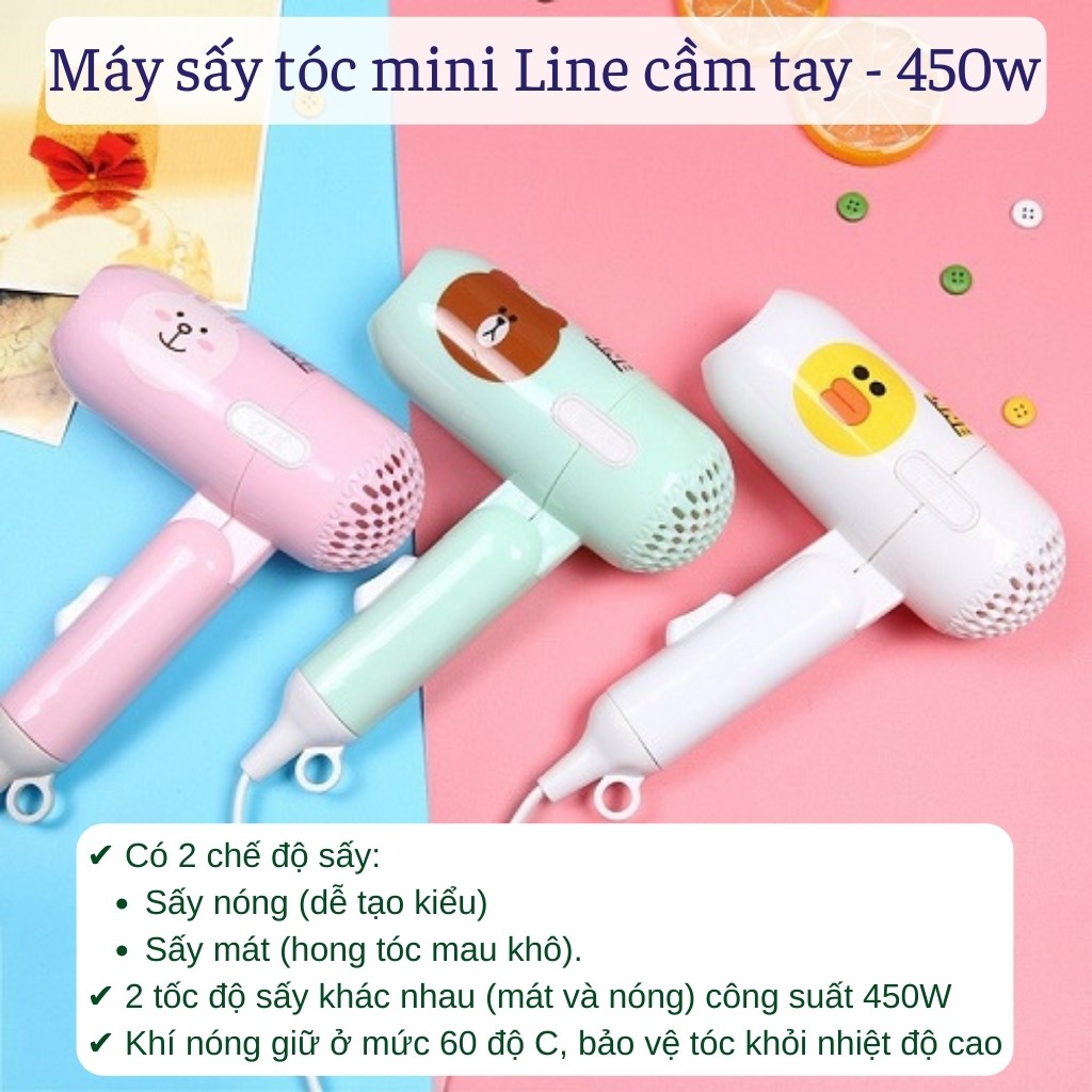 Máy sấy tóc LINE Máy sấy mini 2 chế độ 400W thiết kế nhỏ gọn xinh xắn (Ngẫu nhiên)