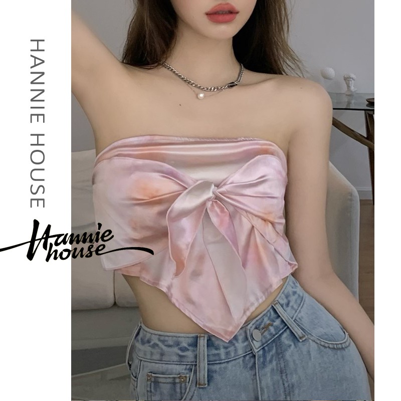 Áo croptop chất vải satin in họa tiết thời trang cho nữ