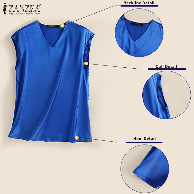 Áo satin Zanzea ngắn tay cổ chữ V thời trang dành cho nữ