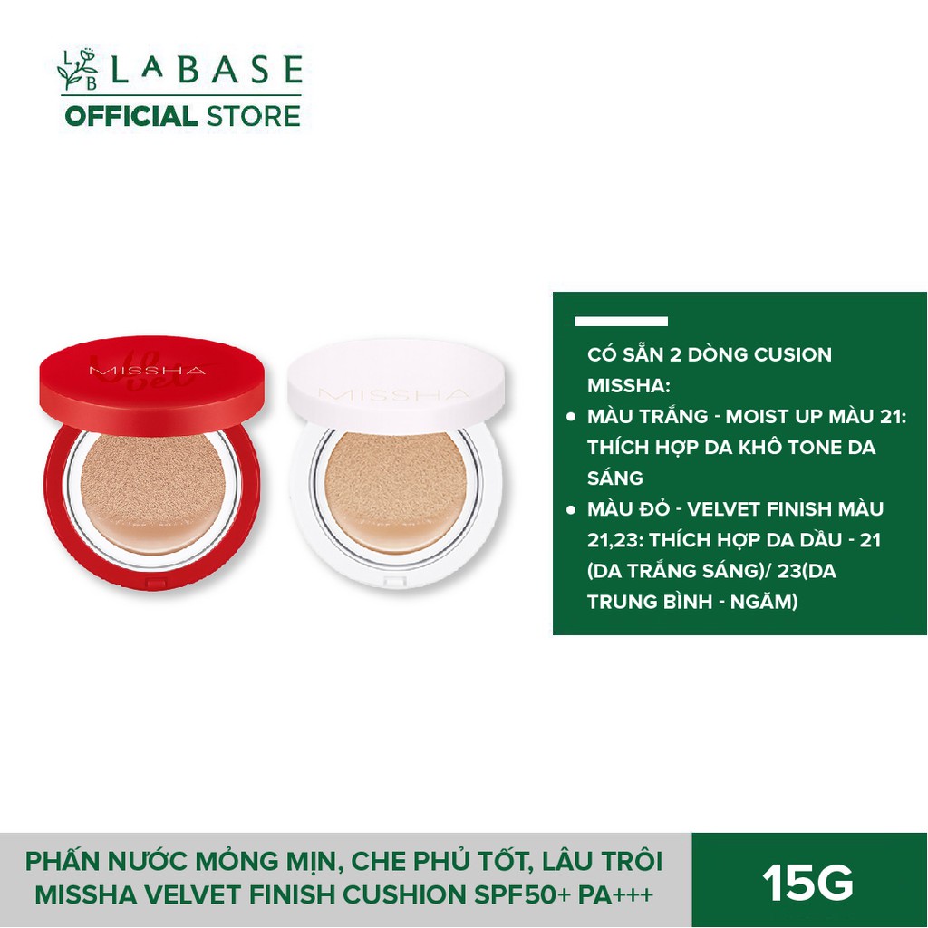 Phấn Nước Mỏng Mịn💖𝗖𝗛𝗜́𝗡𝗛 𝗛𝗔̃𝗡𝗚💖Che Phủ Tốt, Lâu Trôi Missha Velvet Finish Cushion SPF50+ PA+++ 15g