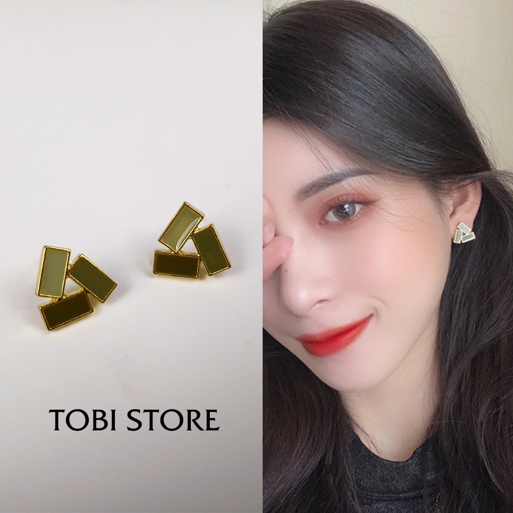 Ảnh shop chụp - Khuyên tai nụ bông tai nụ cho nữ đa giác hình học màu xanh lá TB208 - TOBI'SHOP