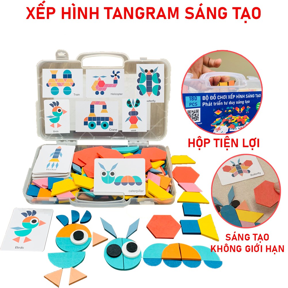 Xếp Hình Tư Duy 180 Chi Tiết Bằng Gỗ Có Hộp Đựng Nhiều Màu Sắc Cho Bé