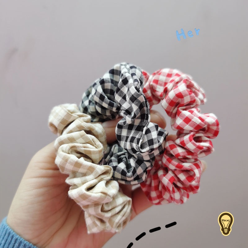 [ NGẪU NHIÊN ] Thun Cột Tóc Scrunchies Co Giãn Tốt Họa Tiết Caro Đơn Giản Thanh Lịch Xinh Xắn Thời Trang Đa Dạng Màu Sắc