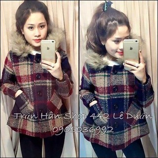 Áo dạ mũ lông dáng ngắn
