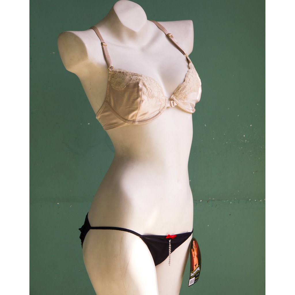 Áo Ngực Cài Trước Mặt Sau Ren Chữ X Satin Lụa Bóng