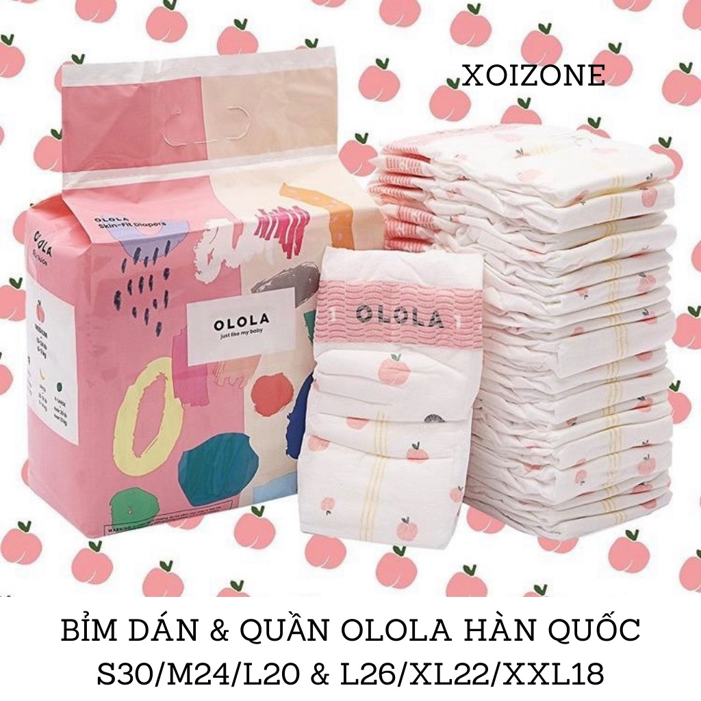 Bỉm tã dán/ tã quần hoa quả OLOLA Hàn Quốc S30/M24/L20 &amp; L26/XL22/XXL18