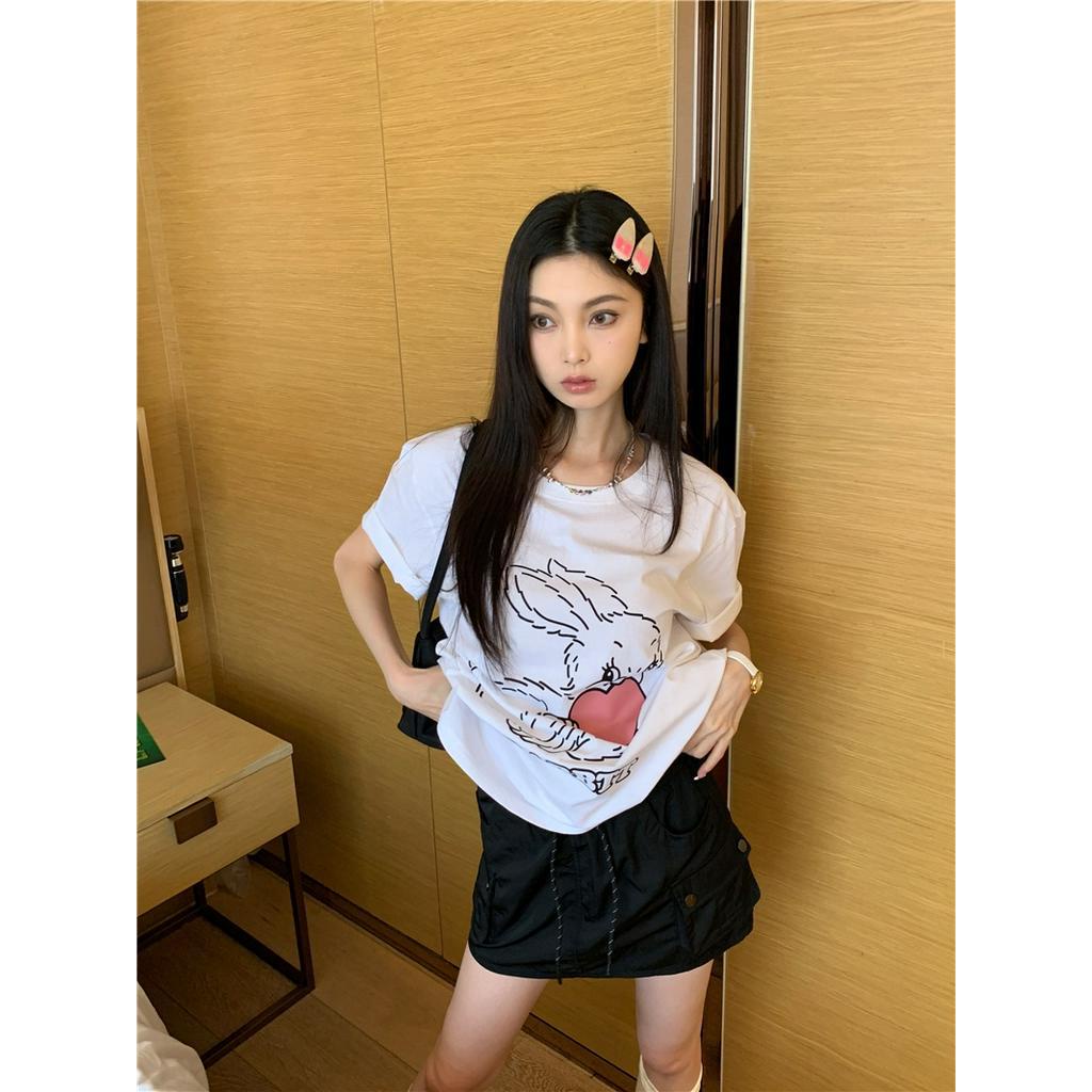 Áo Thun Dáng Rộng Ngắn Tay In Hình Thỏ Đáng Yêu 61790