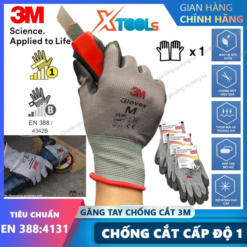 Găng tay lao động chống cắt 3M Cấp độ 1 - Bao tay bảo hộ lao động chống đâm xuyên, chống cắt, tiêu chuẩn EN388: 4131