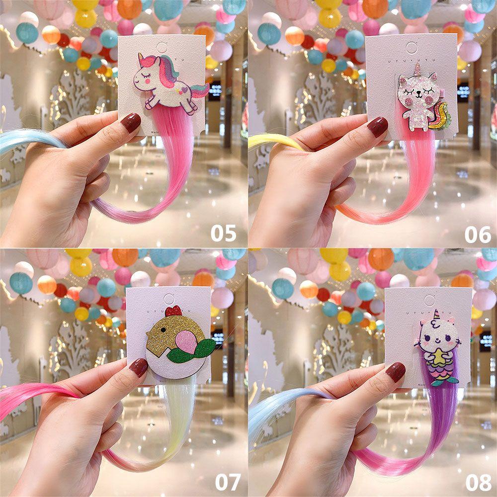 Kẹp Tóc Giả Hình Kỳ Lân Màu Cầu Vồng Dễ Thương Cho Bé