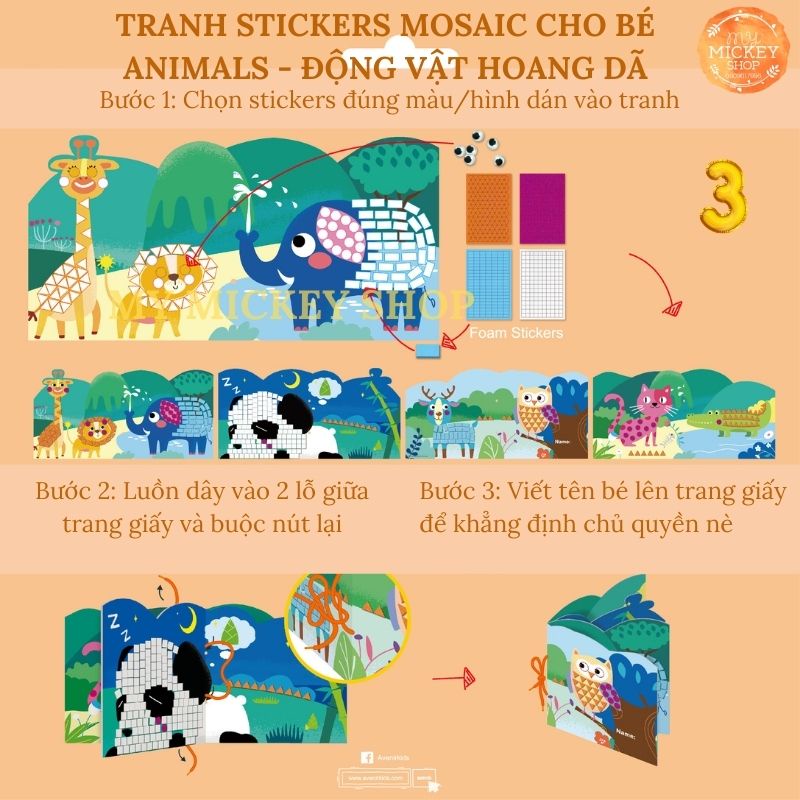 Trò chơi tranh dán Mosaic Sticker bằng foam nhiều chủ đề cho bé từ 3 4 5 tuổi chính hãng Avenir My Mickey Shop