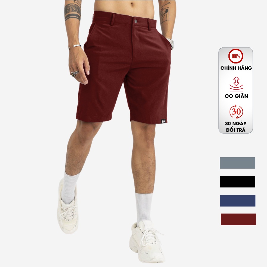 Quần Short Thể Thao Cao Cấp Nam WILWOL / Logo In Sắc Nét, Co Giãn Thấm Hút Tốt / Màu Đỏ Đô