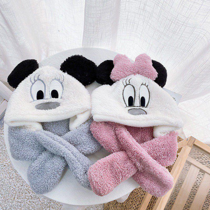 MINNIE Nón Kèm Khăn Choàng Cổ 2 Trong 1 Hình Chuột Mickey Đáng Yêu Cho Bé