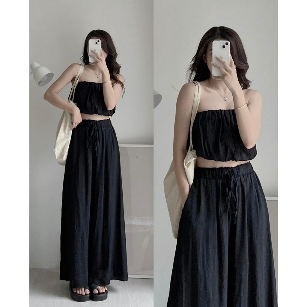 Set quần suông - áo ống đũi nhăn mềm mịn freeszie &lt; 60kg MUỐI 0352P6/K8