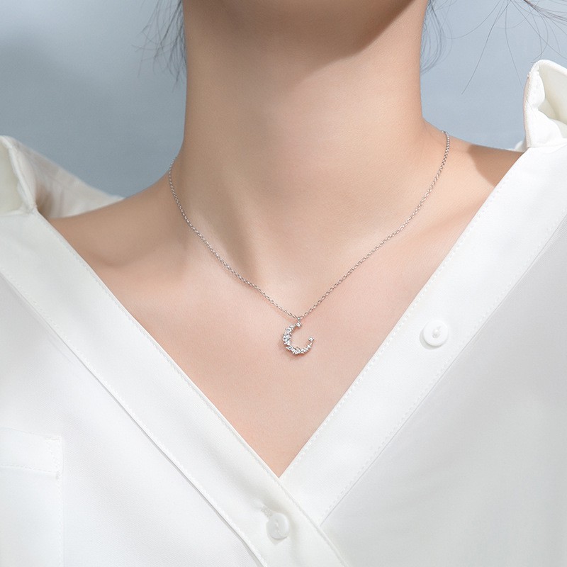 Dây chuyền nữ vòng cổ nữ bạc s925 trăng khuyết đính đá pha lê Cá jewelry DC1