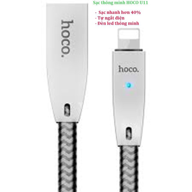 Cáp Sạc HOCO U11 Cho IPhone IPad Chống Đứt Đèn Led ,tự ngắt khi sạc đầy pin chống chai pin