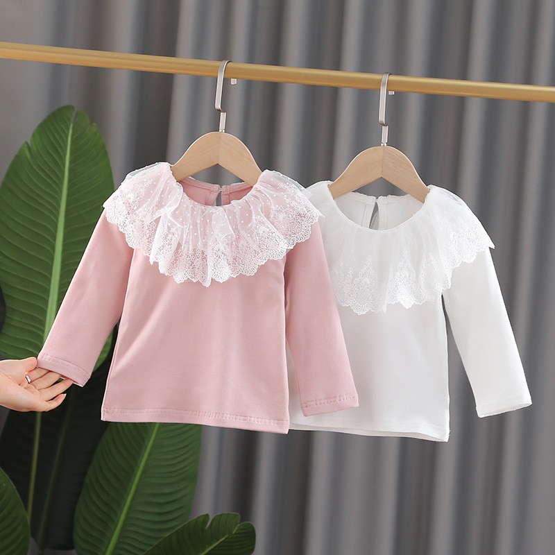 Áo thu đông bé gái chất cotton cao cấp bèo ren cổ siêu tiểu thư size 8 -18kg AT