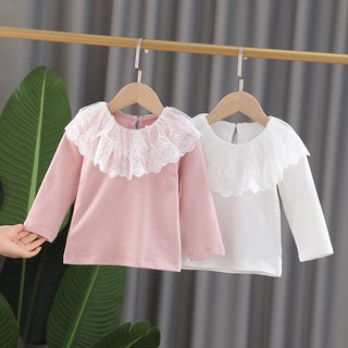 Áo thu đông bé gái chất cotton cao cấp bèo ren cổ siêu tiểu thư size 8 -18kg AT