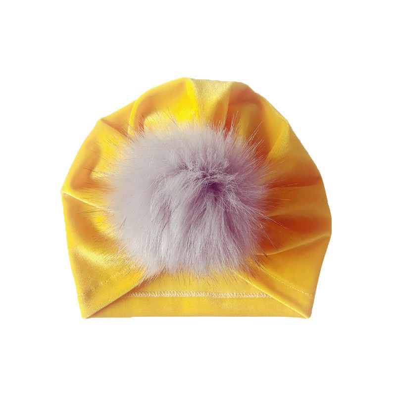 Mũ trùm đầu giữ ấm tai bằng nhung gắn quả lông dễ thương cho bé trai/gái 1-3 tuổi