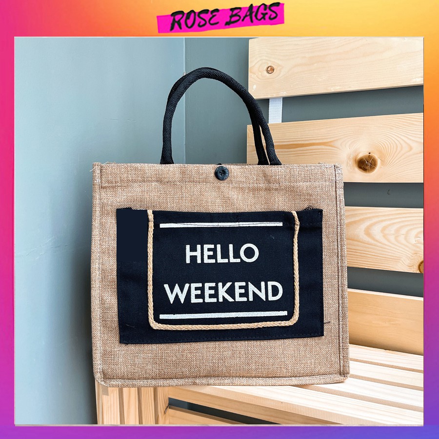 Túi cói mini túi cói vải bố thời trang đi biển Rose bags