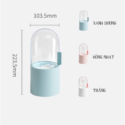 Hộp đựng cọ trang điểm bằng nhựa trong suốt, có nắp xoay 360 độ chống bụi. Tặng kèm túi ngọc trai