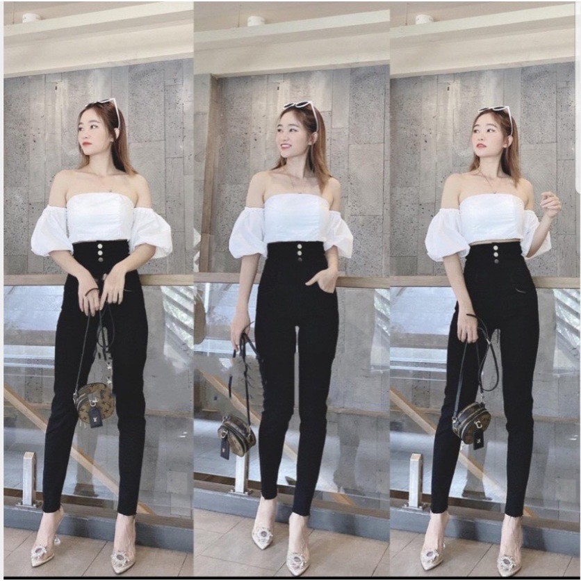 Quần jean nữ bó lưng cao 3 khuy tôn dáng QB190