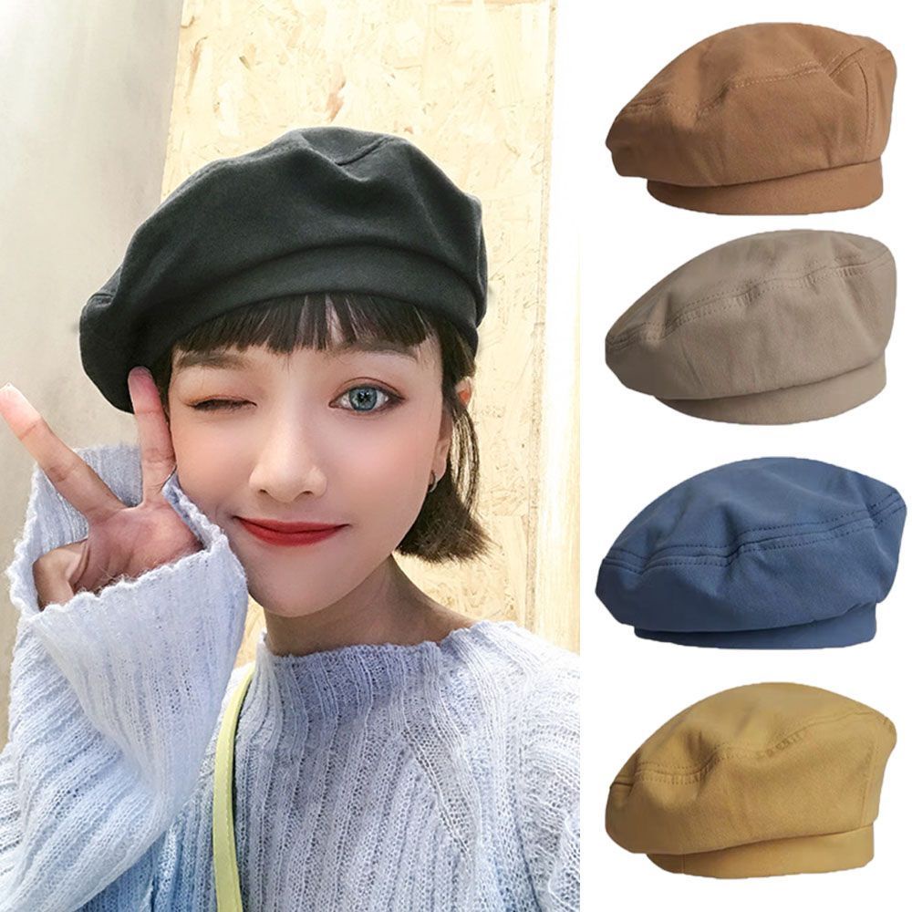 Mũ beret vải thời trang cao cấp cotton co giãn màu sắc đơn giản phong cách cổ điển Pháp cho nữ