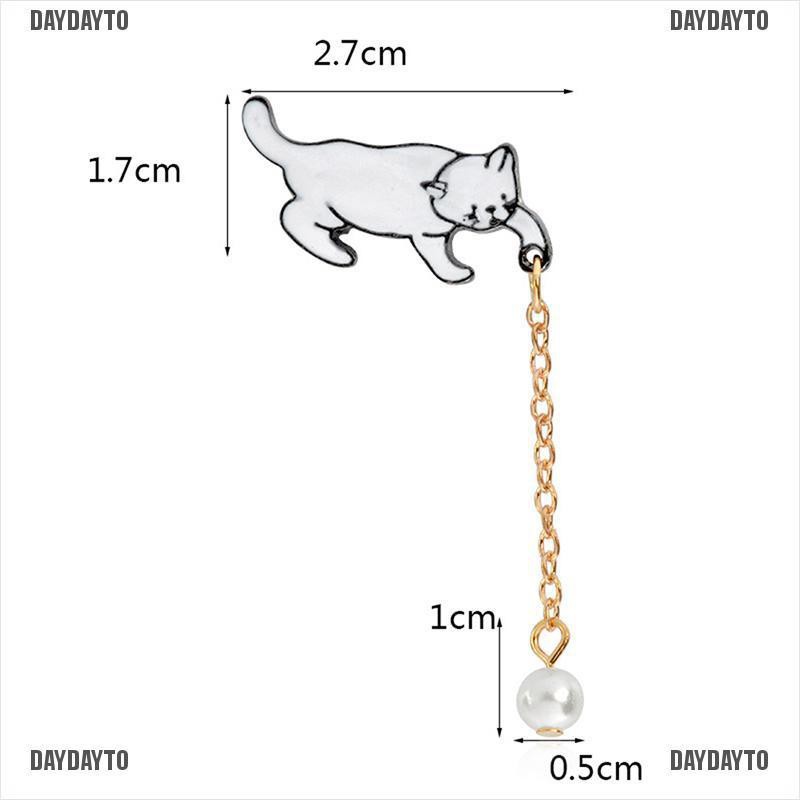 Ghim Cài Áo Hình Mèo Tráng Men Đính Ngọc Trai Dễ Thương