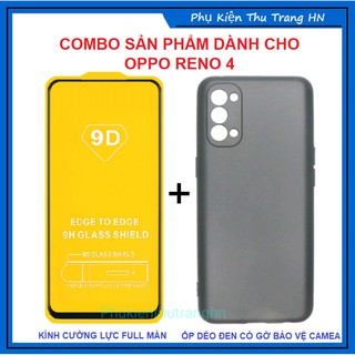 RENO 4 - Combo kính cường lực full màn hình + ốp silicon dẻo đen có gờ bảo vệ camera cho OPPO RENO 4
