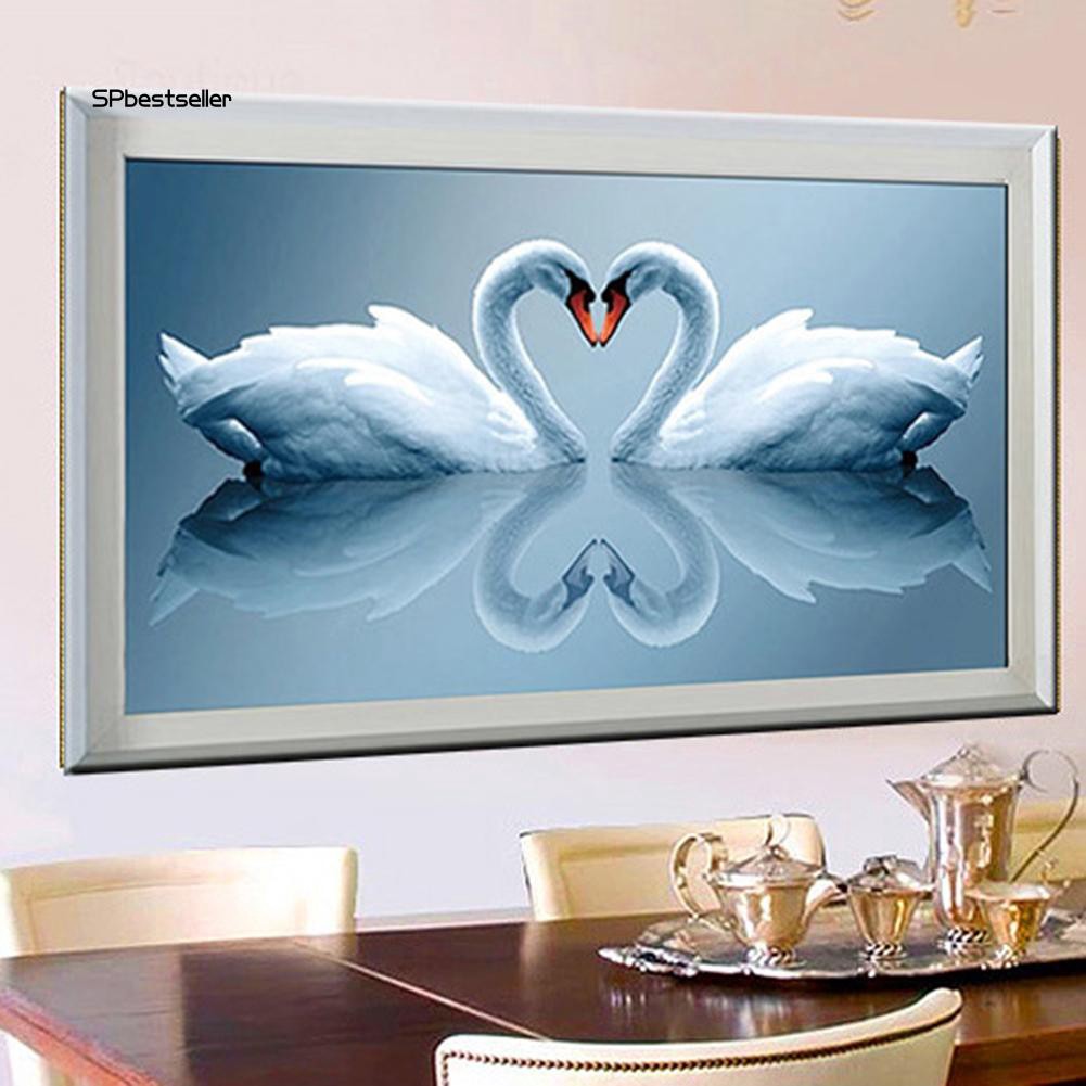 Tranh đính đá 5D tự hoàn chỉnh hình 2 con thiên nga kích thước 50x27cm kèm phụ kiện